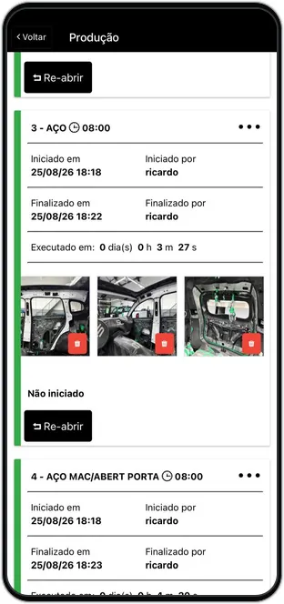 Tela de checklists de entrada e saída do veículo